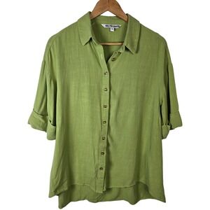 Walter Baker Womens Top Shirt Button Up Roll Tab Sleeve‎ Green Size S